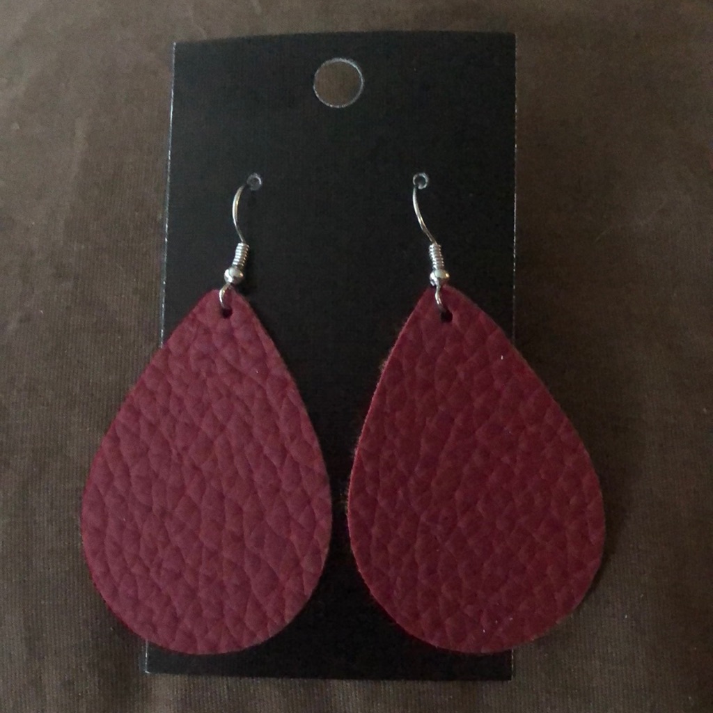 Red Teardrop Leather Earring!